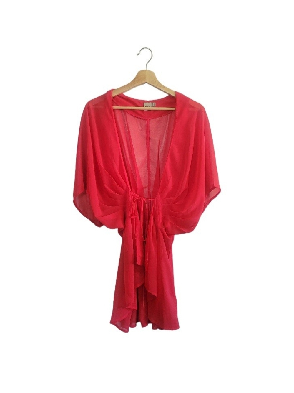 ASOS Sheer Chiffon Tie-Front Cover-up Kimono Sz US 4 Pink Beachwear